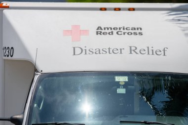 Surfside, FL, USA - July 2, 2021: American Red Cross Disaster Relief truck on site at the Champlain Towers Collapse Surfside FL clipart