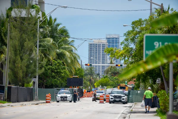 Miami Beach Usa Července 2021 Policie Blokuje Všechny Cesty Kolapsu — Stock fotografie