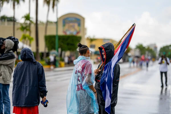 Miami Usa Július 2021 Fénykép Emberek Tiltakozó Támogatási Kuba Rally — Stock Fotó