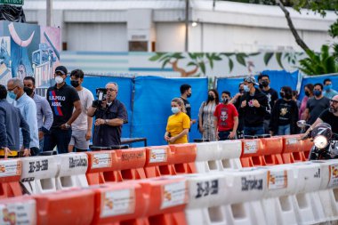 Surfside, FL, USA - July 24, 2021: Photo of the Surfside Champlain Towers collapse memorial wall
