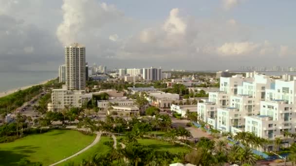 North Beach Miami Affärsdistrikt Antenn Drönare Video — Stockvideo