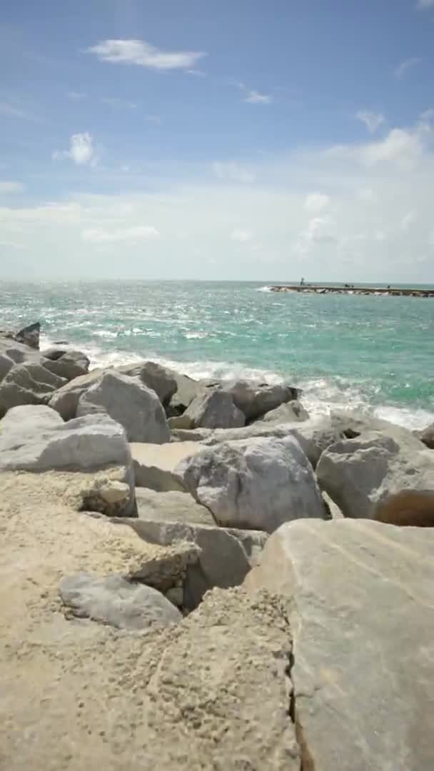 Bateau Vertical Vidéo Rock Par Miami Inlet — Video