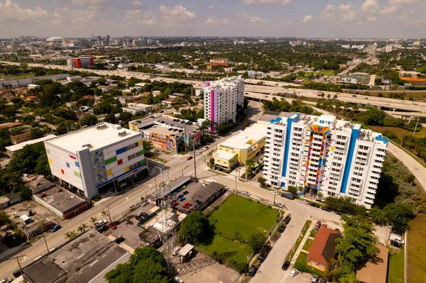 Miami Usa September 2021 Flygfoto Wynwood Miami Lägenheter Och Lagerbyggnader — Stockfoto