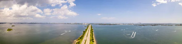 Aerial Panoramic Photo Julia Tuttle Causeway Bridge Miami Florida Biscayne — Stock Fotó
