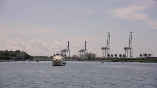Yacht Ancré Dans Baie Scène Miami Beach Avec Vue Sur — Video