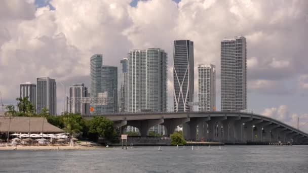 Macarthur Causeway Highrise Towers Downtown Miami 60Fps — Stock Video