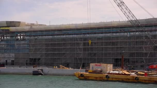 Industrial Cruise Ship Terminal Construction Port Miami Scaffolding Exterior — Stock Video