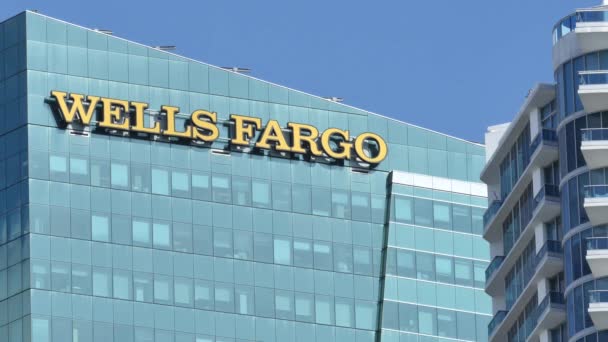 Wells Fargo bank far shot signage — Stock Video