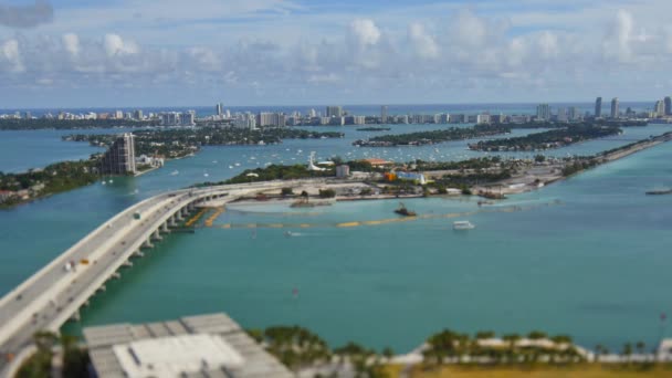 Luchtfoto Miami tilt shift vervagen — Stockvideo