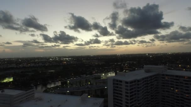 Aerial city at sunset — Stock Video