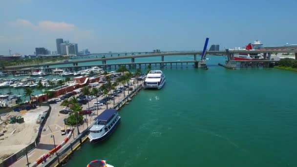 Aerial video Bayside Marketplace and marina — Stock Video