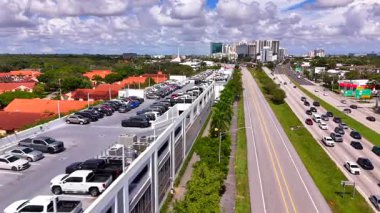 Miami, FL, USA - October 7, 2025: Aerial orbit new bus stop platform Pinecrest Miami Florida 2025
