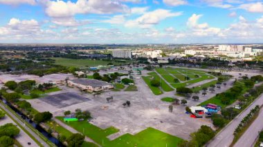 Miami, FL, USA - October 7, 2025: Miami Dade County youth Fair stock video. Aerial drone flying over 2025 4k 24p