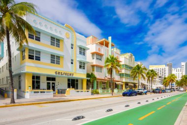 Miami Beach, FL, ABD - 16 Ekim 2025: Art deco otelleri Miami Beach Ocean Drive