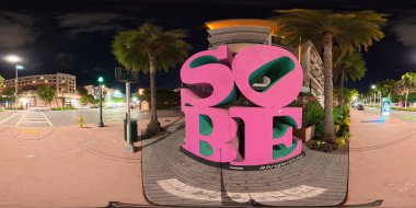 Miami Beach, FL, ABD - 14 Ekim 2025 VR küresel fotoğraf SOBE resim tabelası Anglers Hotel Washington Avenue.