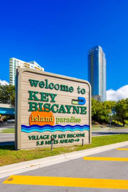 Miami, FL, ABD - 7 Aralık 2025 Key Biscayne Miami Florida tabelasına hoş geldiniz.