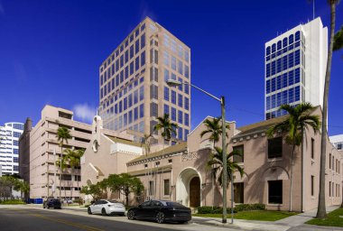 Fort Lauderdale şehir merkezindeki bir grup pembe bina. Florida 2026 stok fotoğrafı.