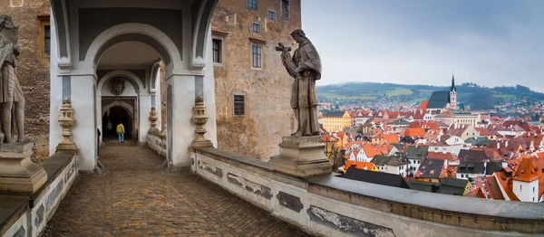 Cesky Krumlov slott bridge panorama — Stockfoto