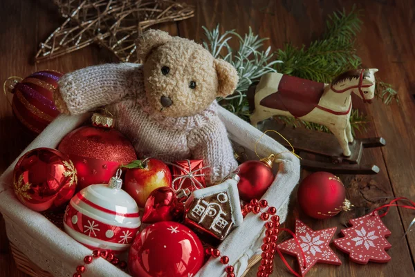 Christmas decor with bear toy — Stock Photo, Image