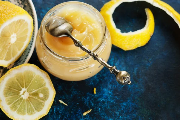 Homemade lemon curd jar — Stock Photo, Image