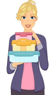 Woman Carrying Food Containers clipart
