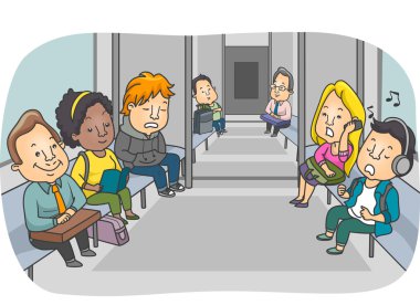 Bir metro treninin yolcuları