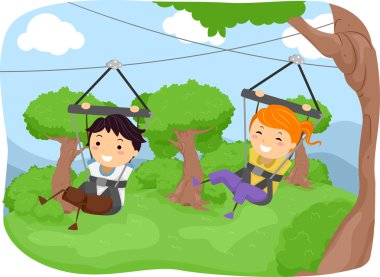Bir Zipline kayan çocuklar