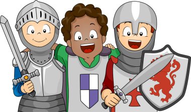 Knight kostümler giymiş çocuklar