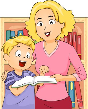 Anne ve oğlu birlikte bir kitabevi