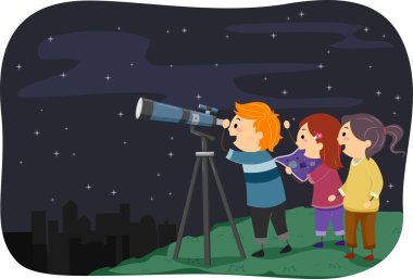 Kids Stargazing Through Telescope clipart