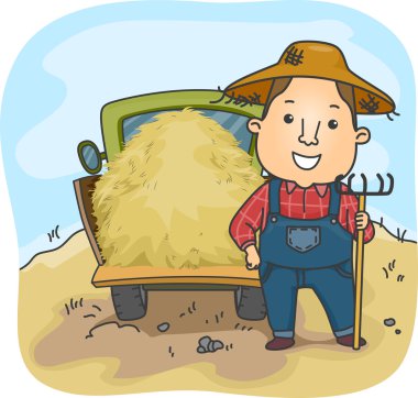 Bir kamyon dolusu saman yanında çiftçi