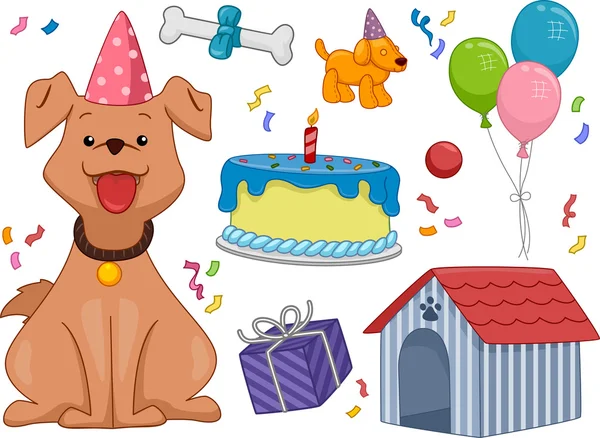 Dog Surrounded by Birthday Objects — Stock Photo, Image