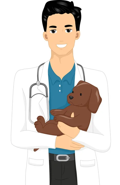 สัตวแพทย์ Cradling ลูกสุนัข — ภาพถ่ายสต็อก