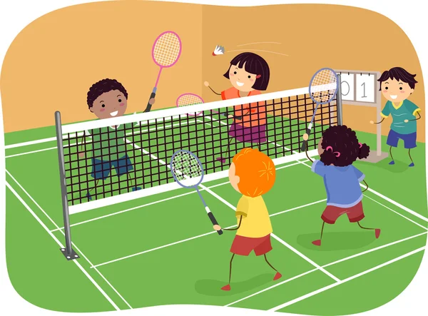 Çocuklar badminton oynarken — Stok fotoğraf