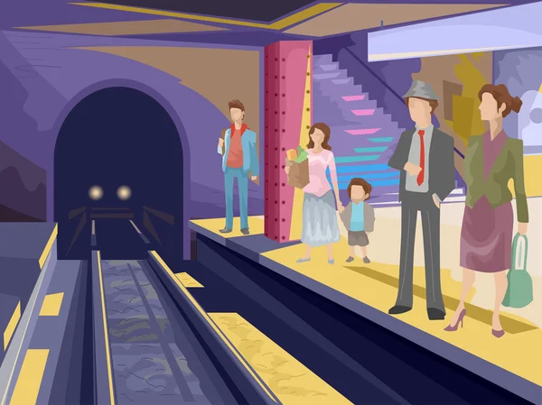 Passageiros esperando em uma estação de metrô — Fotografia de Stock