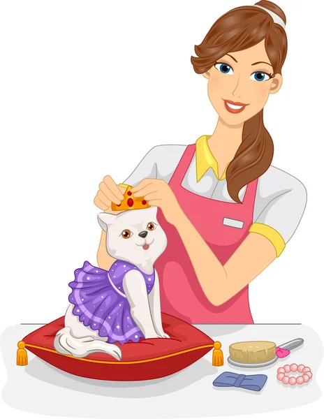 Woman Dressing Up a Cat — Stock Photo, Image