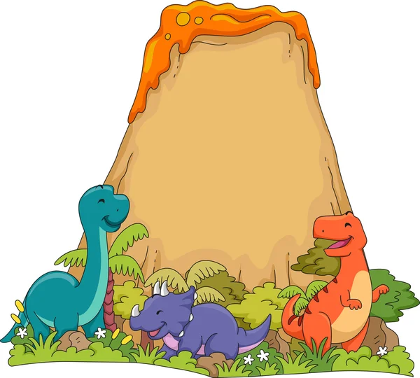 Dinosaurs Playing Near a Volcano — Stock Photo, Image