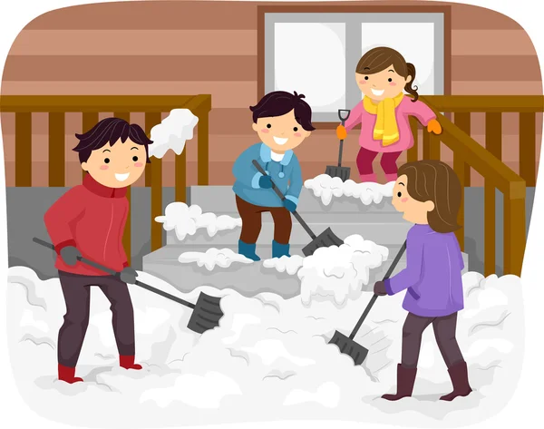 Familie Shoveling sneeuw — Stockfoto