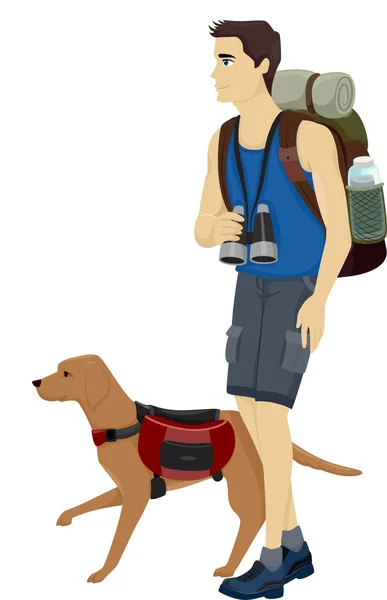 Muž a jeho pes turistika — Stock fotografie
