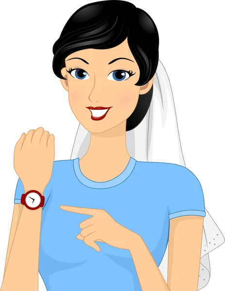 Bride Pointing to Her Wristwatch — Stock Photo, Image