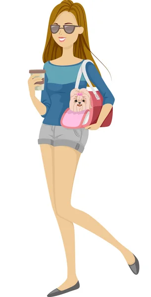 Girl Taking Dog to Coffee Playdate — Stock Photo, Image