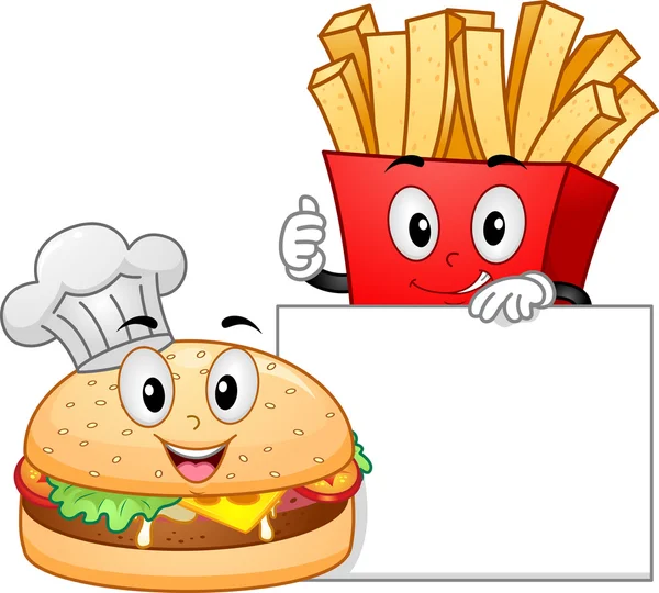Mascote de hambúrguer e batatas fritas — Fotografia de Stock
