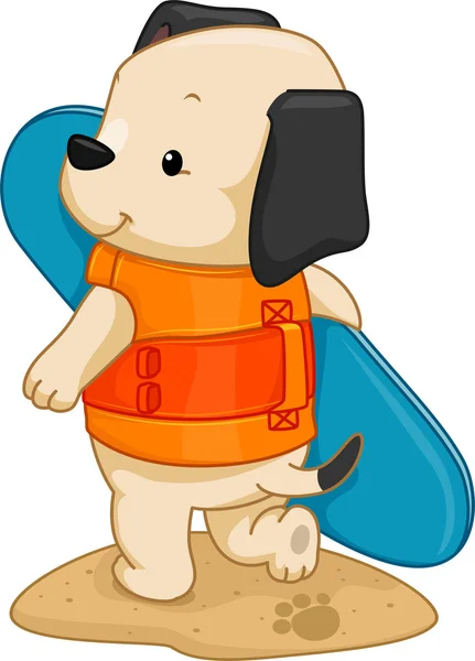 Cão carregando uma prancha de surf — Fotografia de Stock