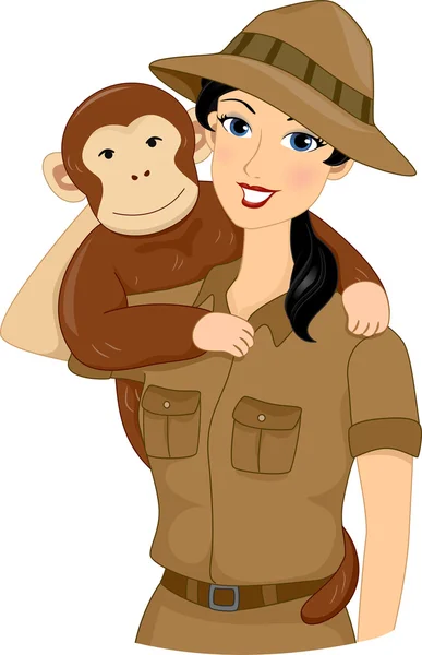 Bir maymun taşıyan safari kız — Stok fotoğraf
