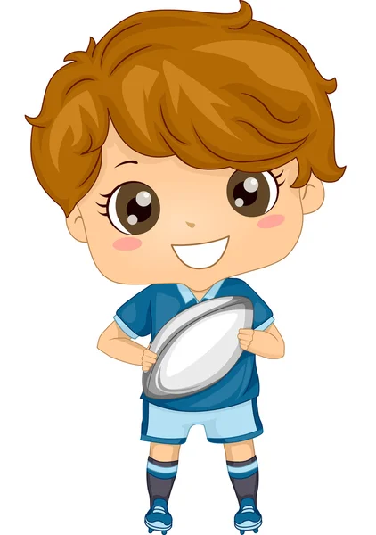 Pojken i Rugby redskap — Stockfoto