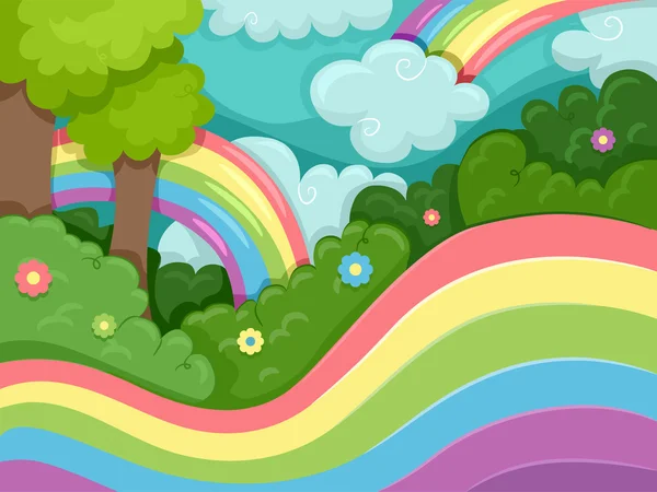Rainbow Swirls Surrounding a Forest — Stock Photo, Image