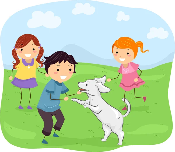 Kids Playing with Their Dog — Stock Photo, Image