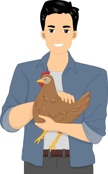 Uomo che tiene una gallina — Foto Stock