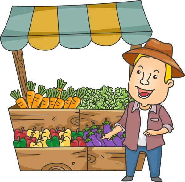 Homme à côté d'un stand de légumes — Photo