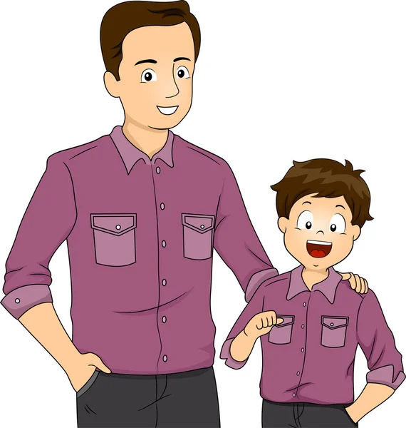 Отец и сын в одинаковой одежде — стоковое фото